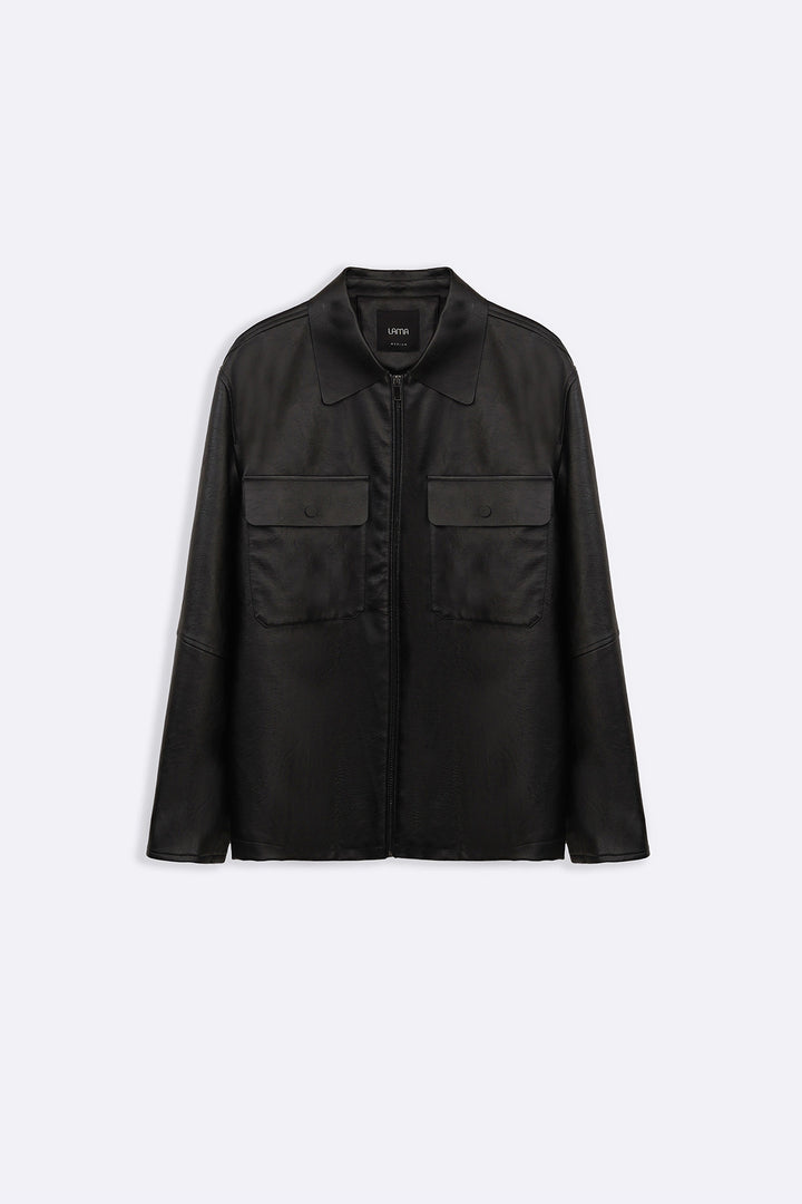 BLACK LEATHER EFFECT JACKET