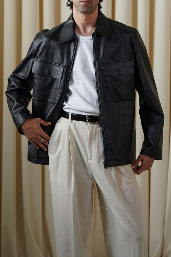 BLACK LEATHER EFFECT JACKET