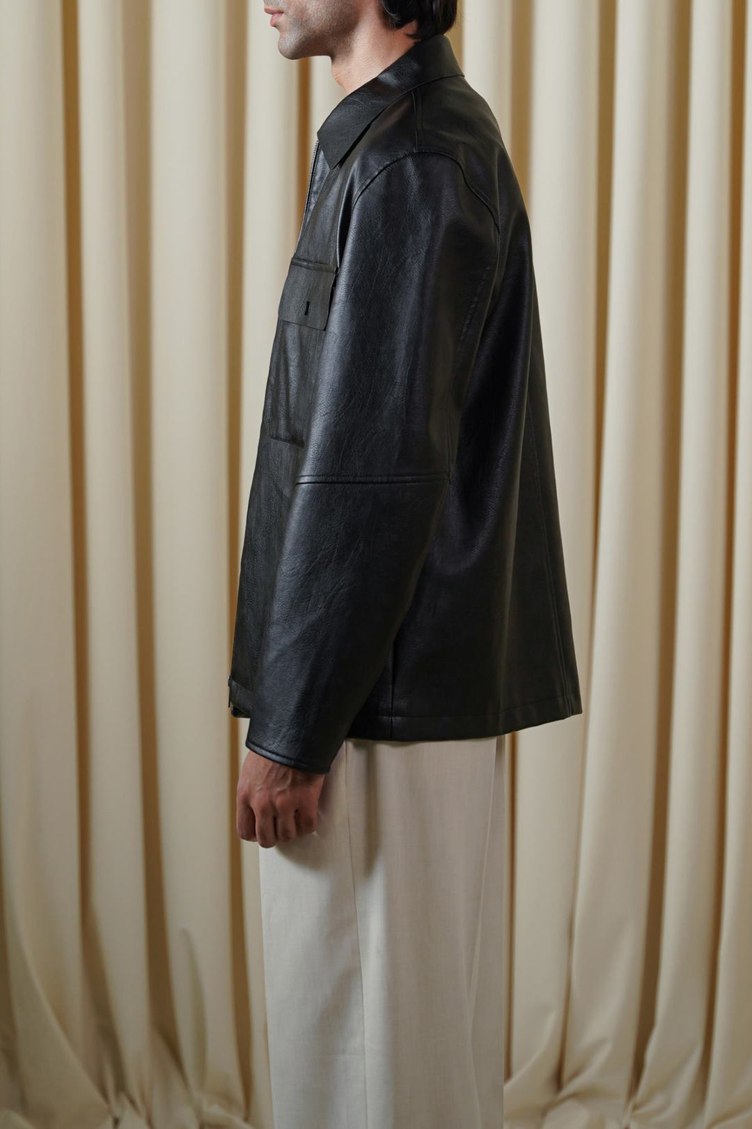 BLACK LEATHER EFFECT JACKET