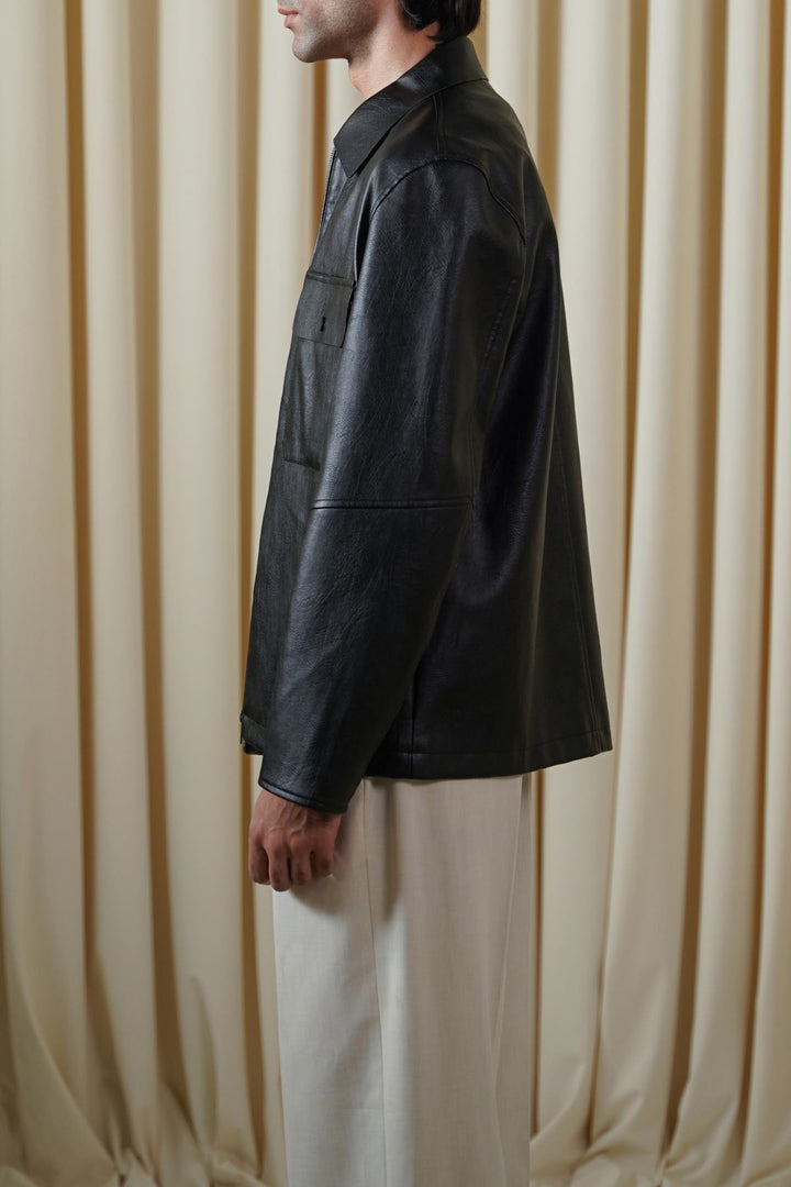 BLACK LEATHER EFFECT JACKET