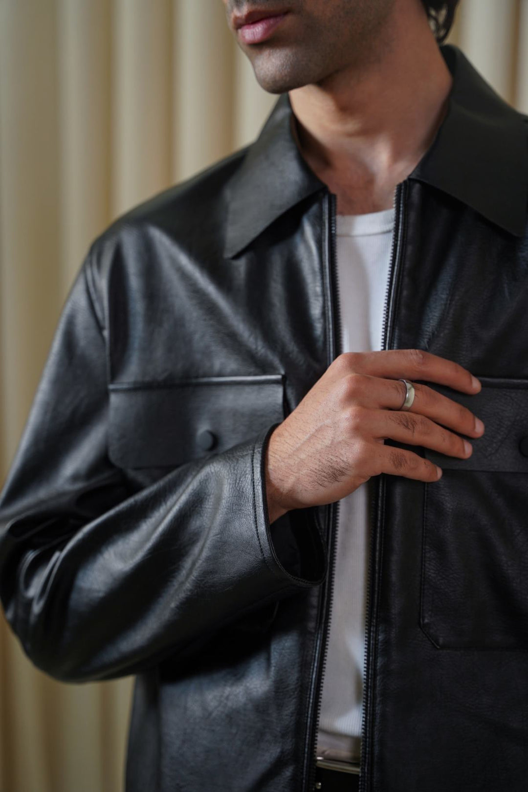 BLACK LEATHER EFFECT JACKET