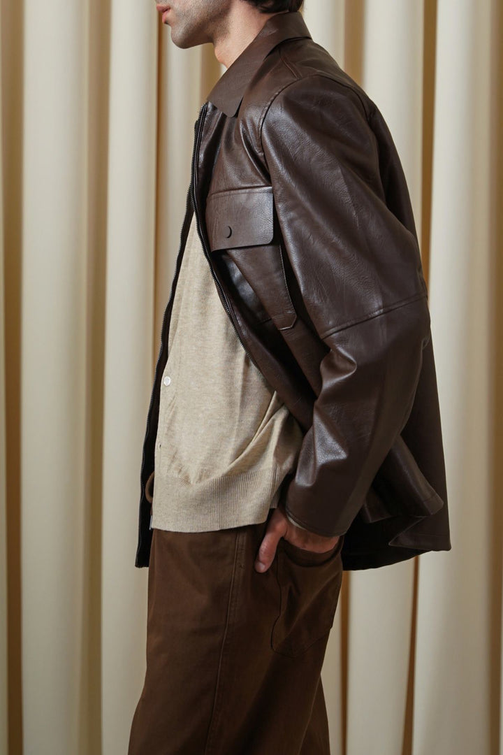 BROWN LEATHER EFFECT JACKET