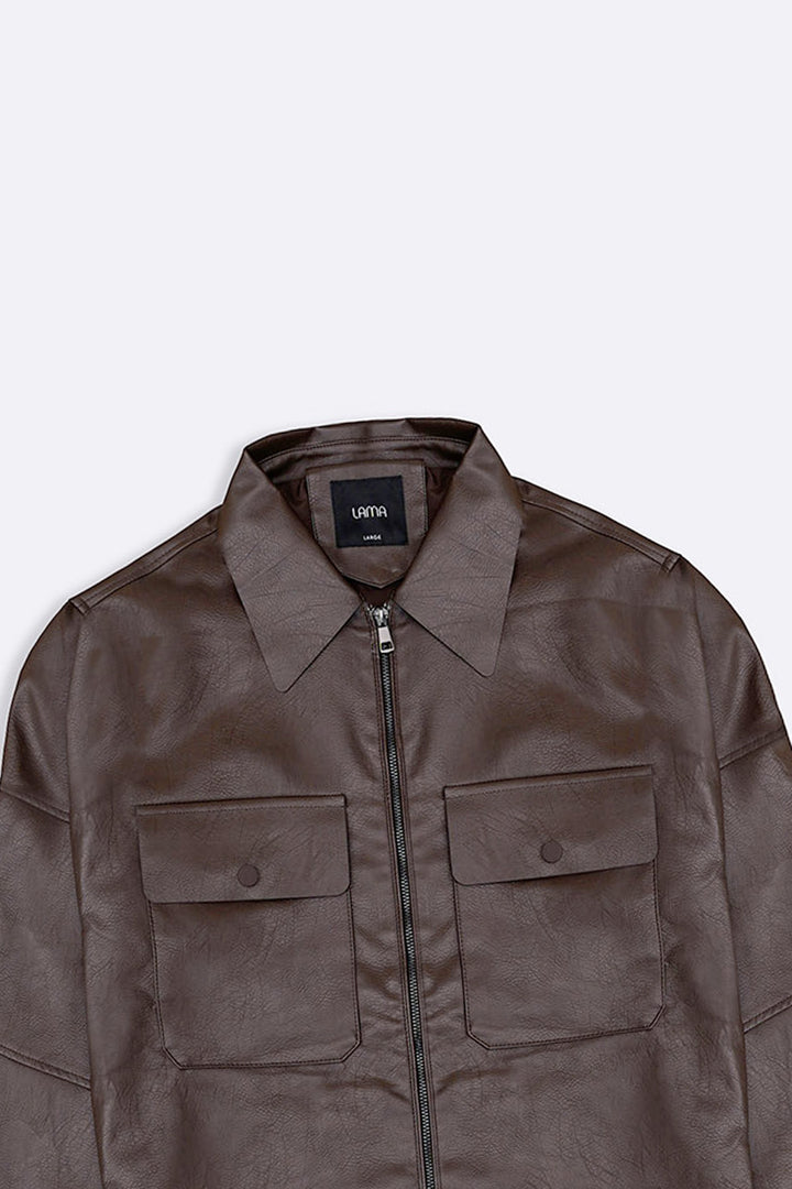 BROWN LEATHER EFFECT JACKET