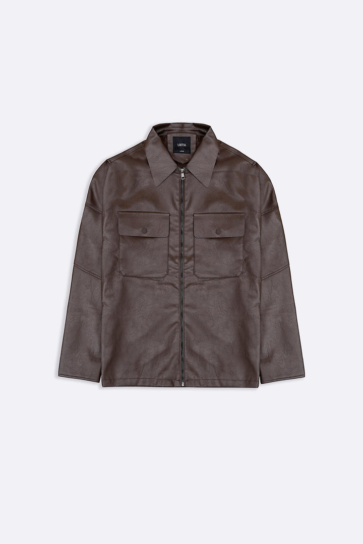 BROWN LEATHER EFFECT JACKET