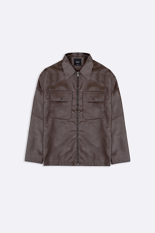 BROWN LEATHER EFFECT JACKET