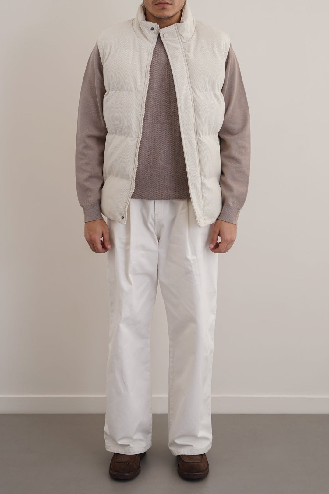 BEIGE CORDUROY PUFFER GILET