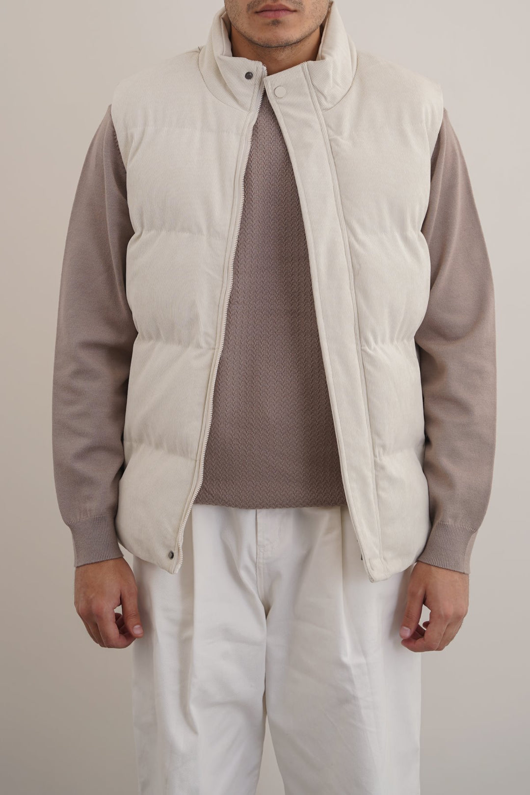 BEIGE CORDUROY PUFFER GILET