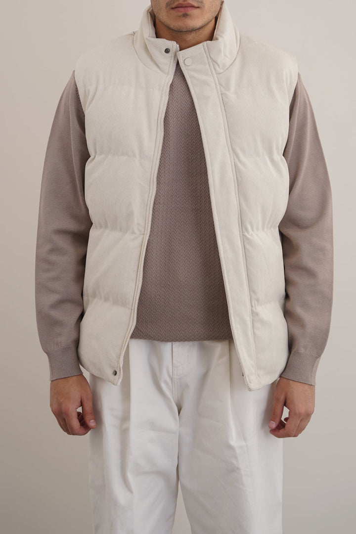 BEIGE CORDUROY PUFFER GILET