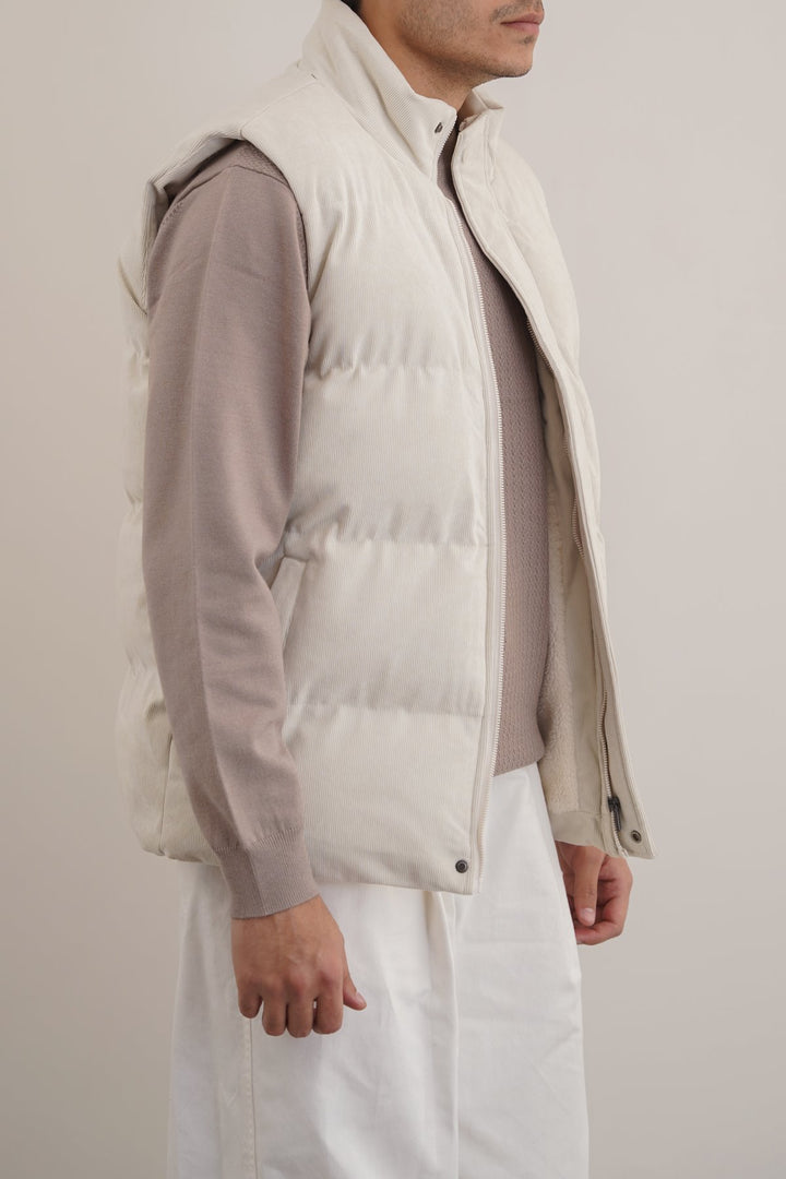 BEIGE CORDUROY PUFFER GILET