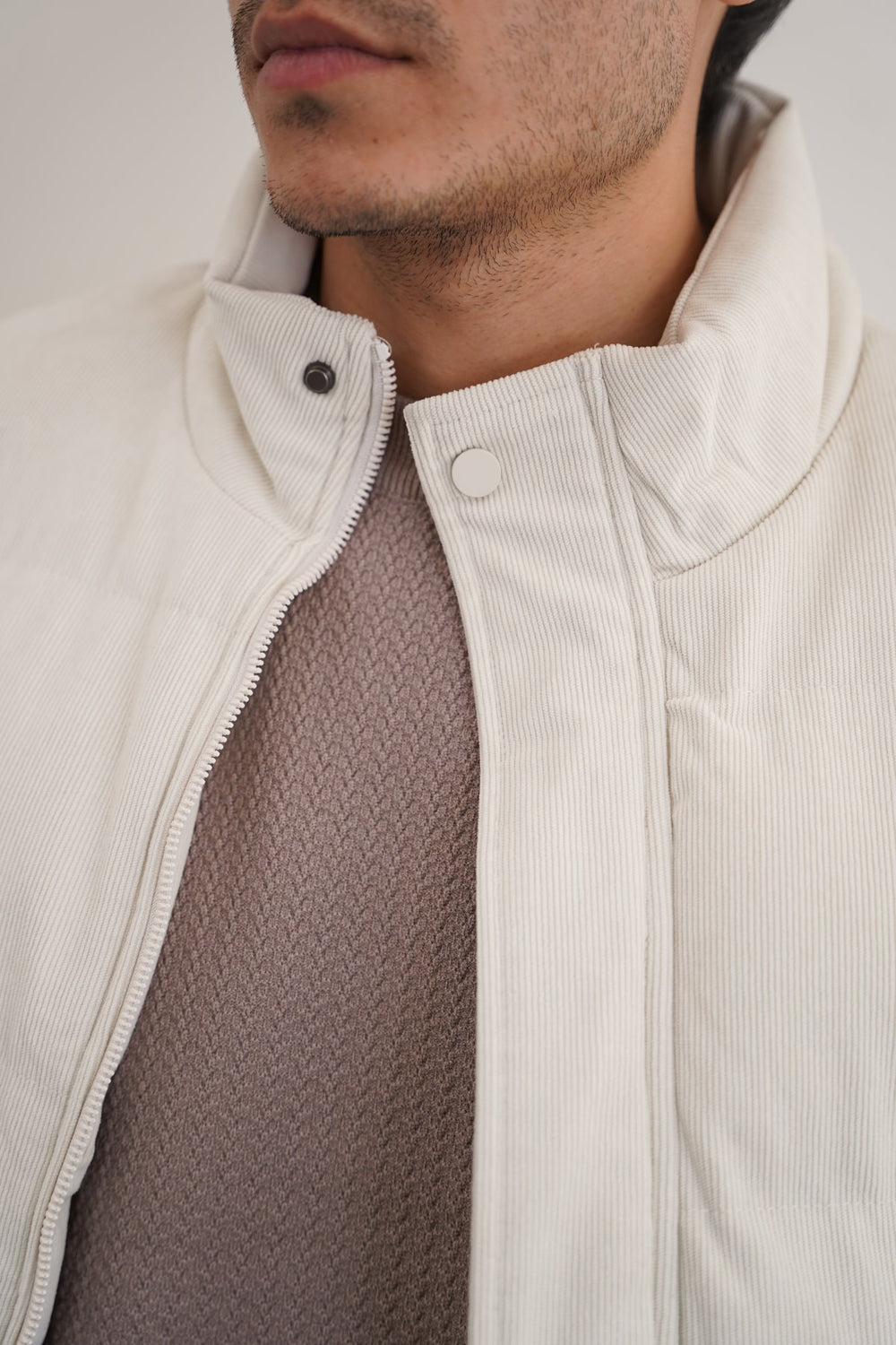 BEIGE CORDUROY PUFFER GILET