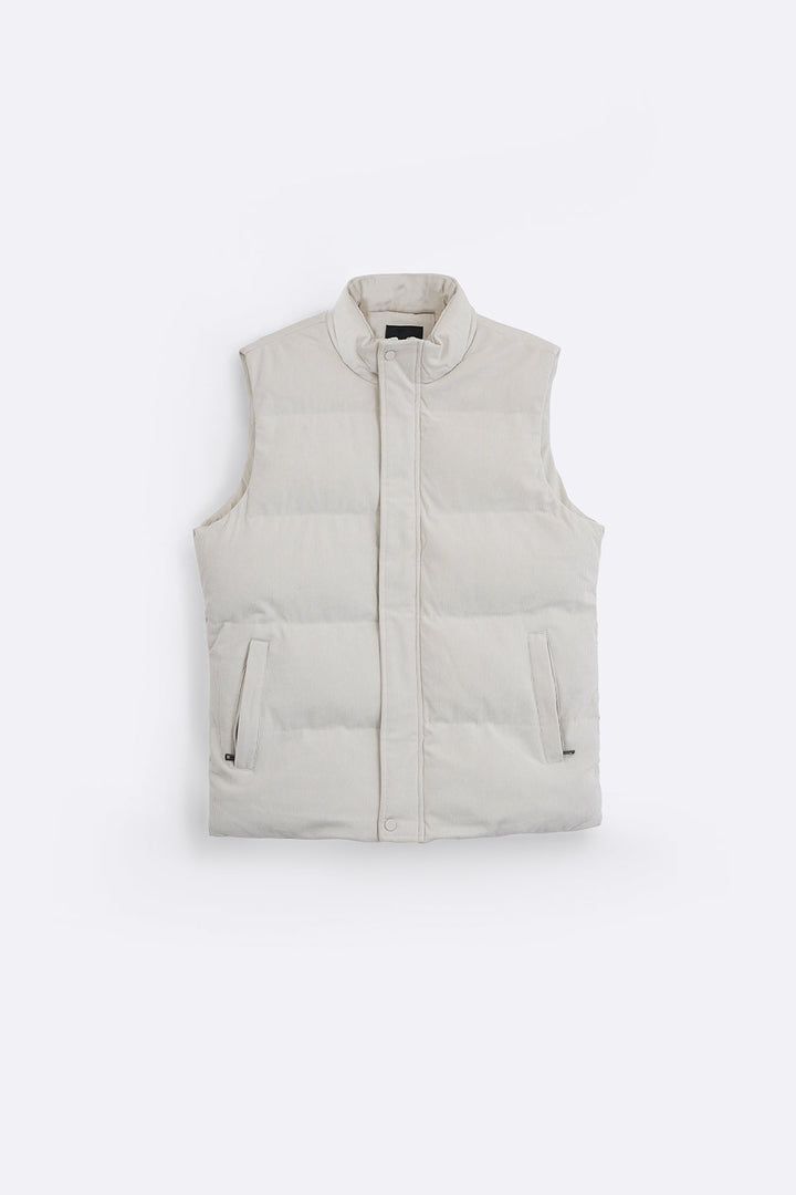BEIGE CORDUROY PUFFER GILET