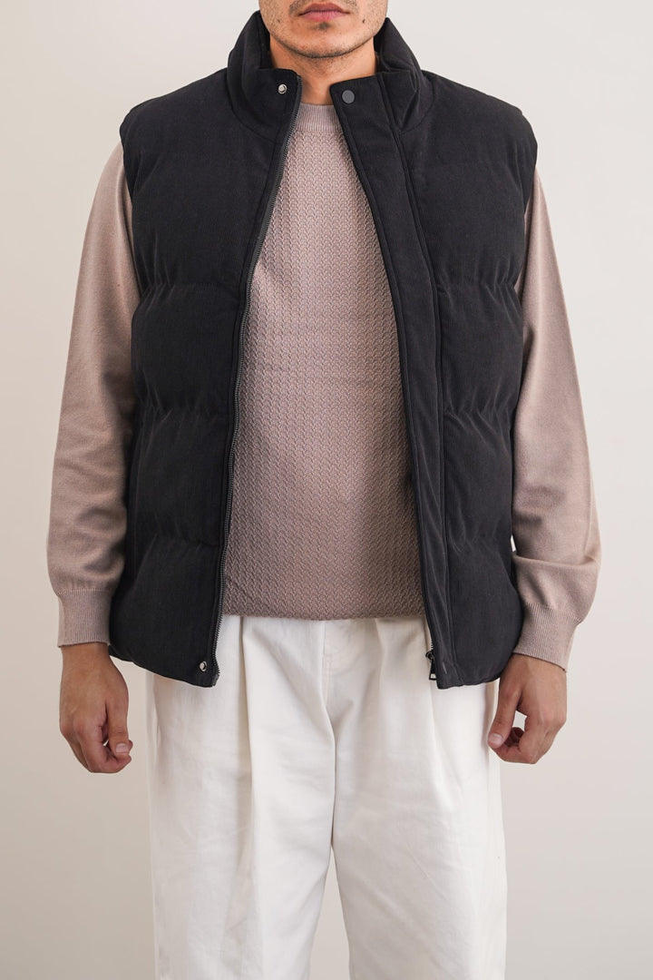 BLACK CORDUROY PUFFER GILET