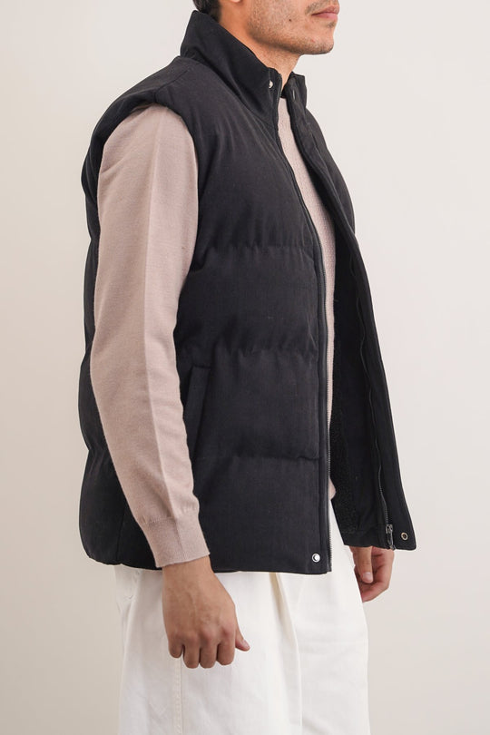 BLACK CORDUROY PUFFER GILET