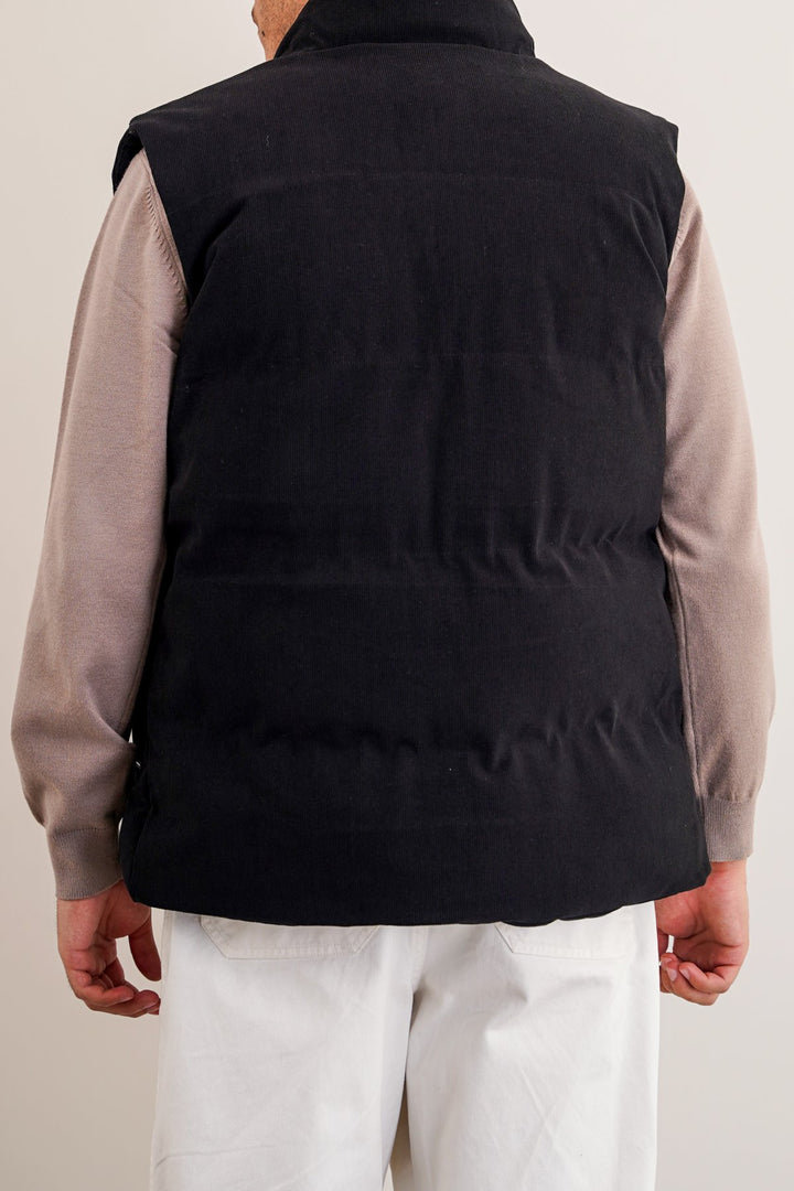 BLACK CORDUROY PUFFER GILET