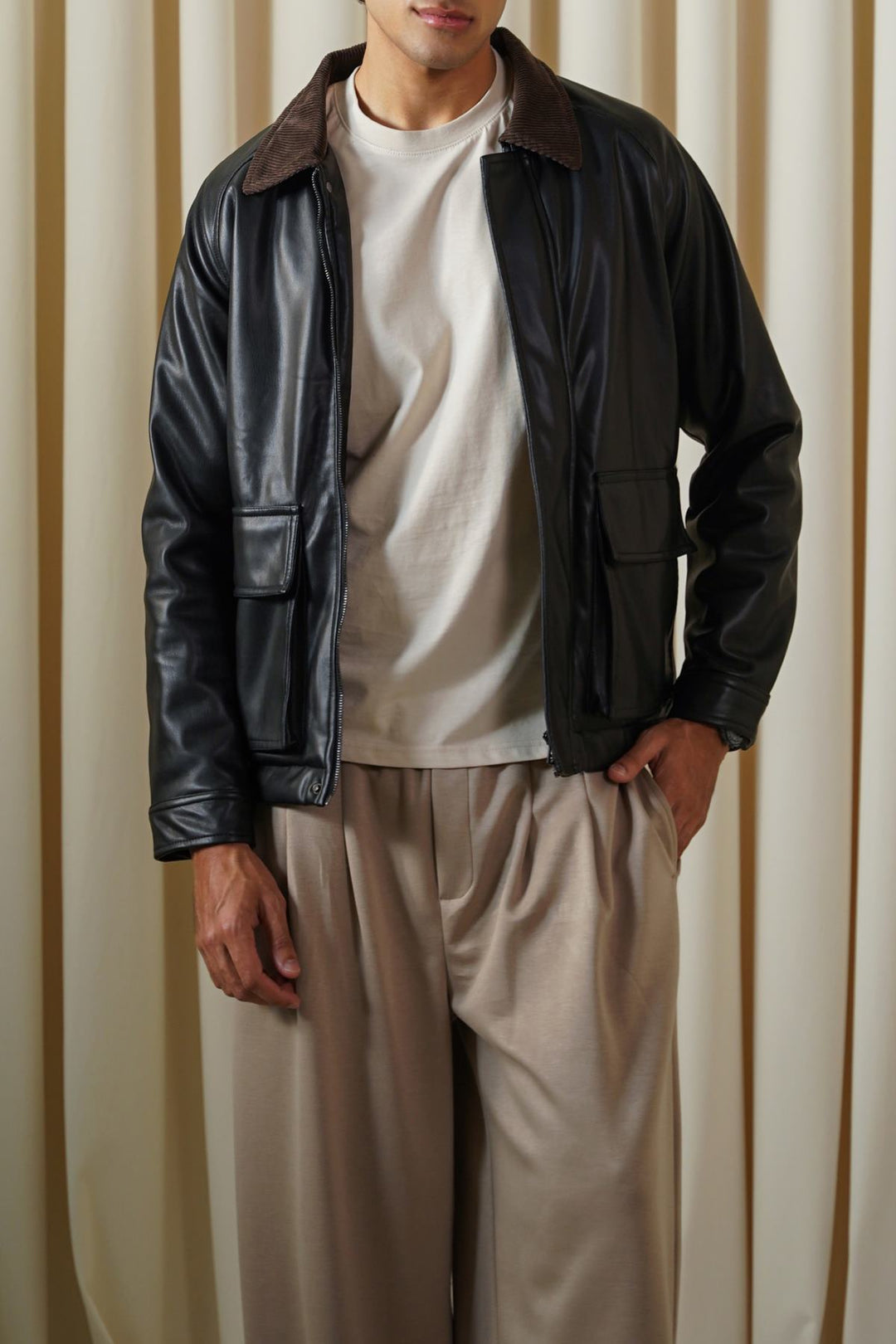 BLACK AVIATOR BLOUSON JACKET