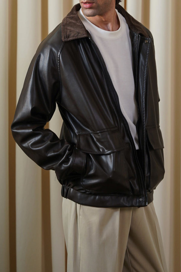 DARK BROWN AVIATOR BLOUSON JACKET