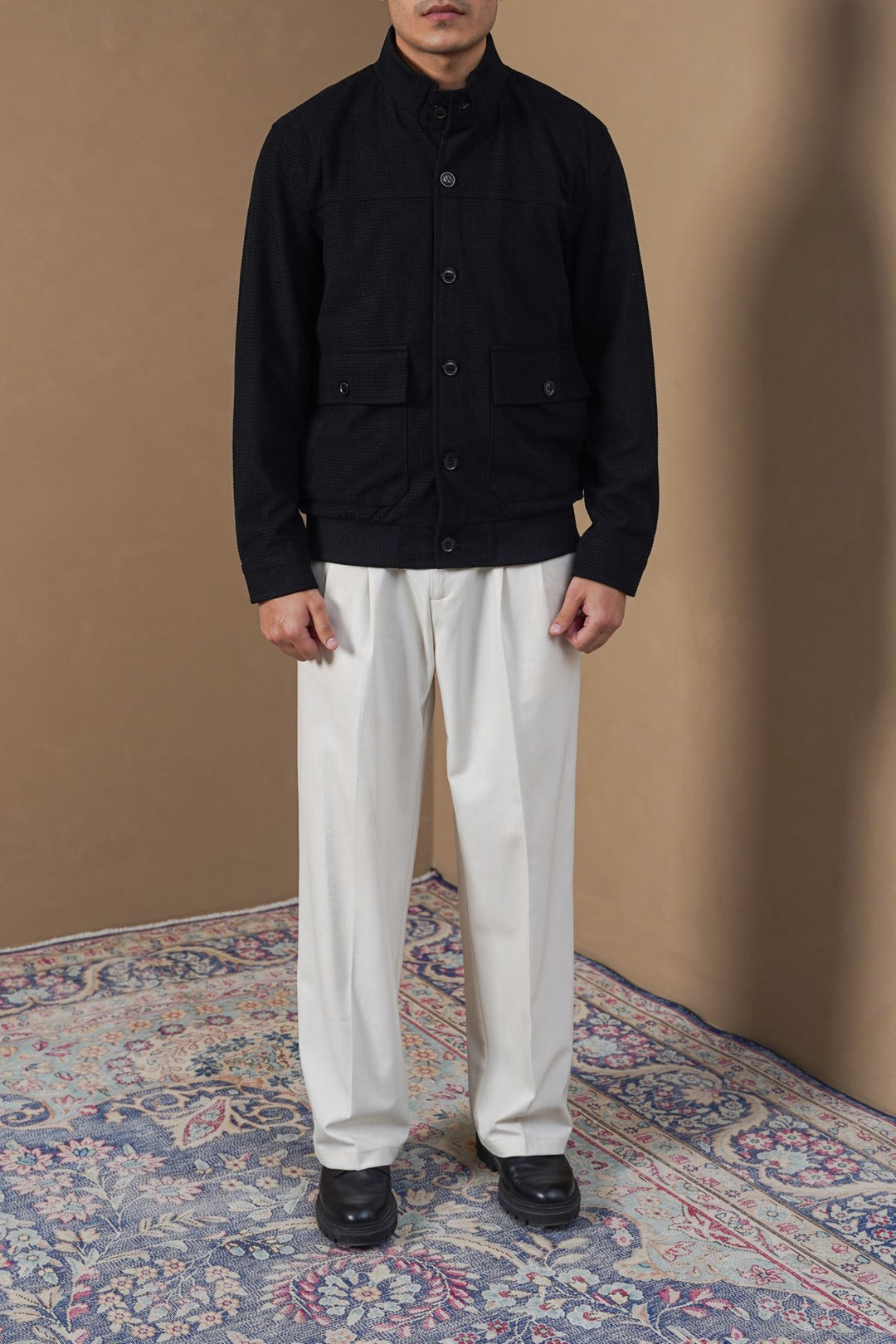 BLACK MOCKNECK CARDIGAN