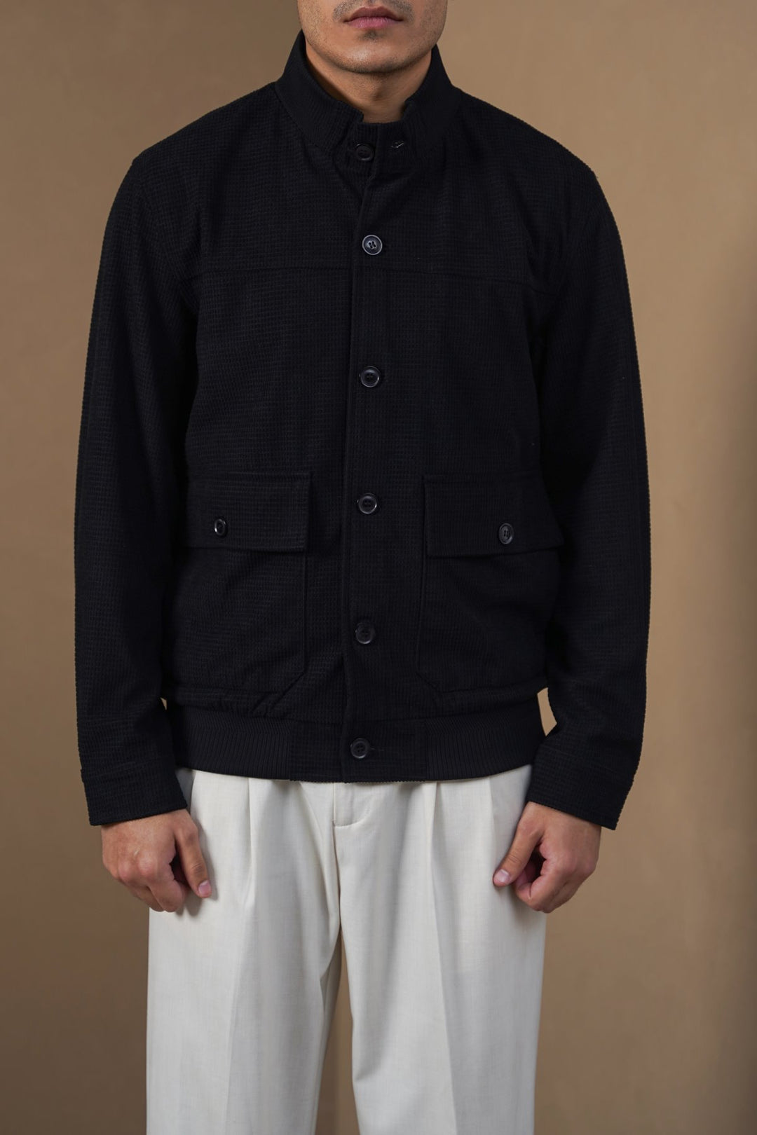 BLACK MOCKNECK CARDIGAN