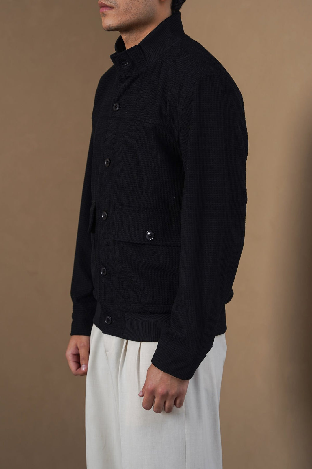 BLACK MOCKNECK CARDIGAN