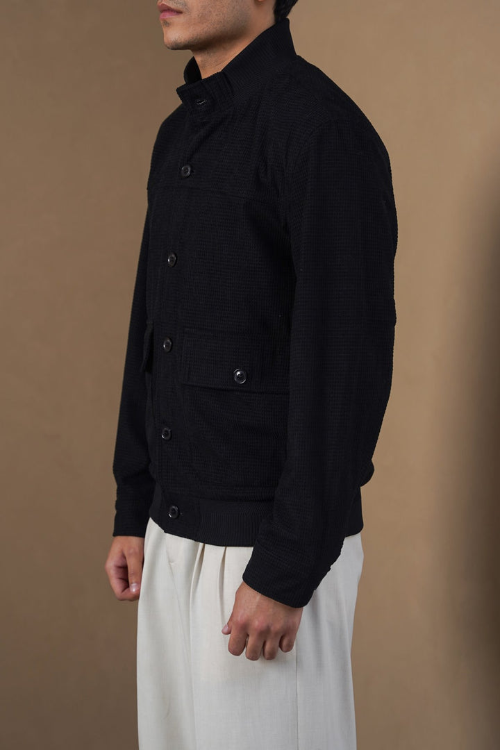 BLACK MOCKNECK CARDIGAN