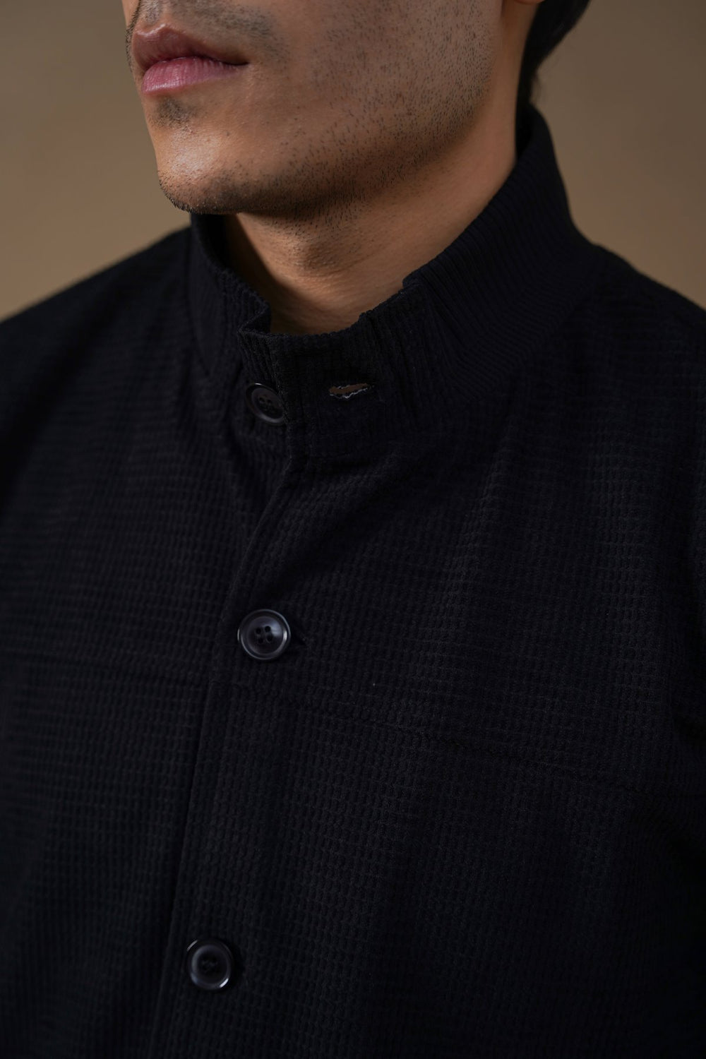 BLACK MOCKNECK CARDIGAN