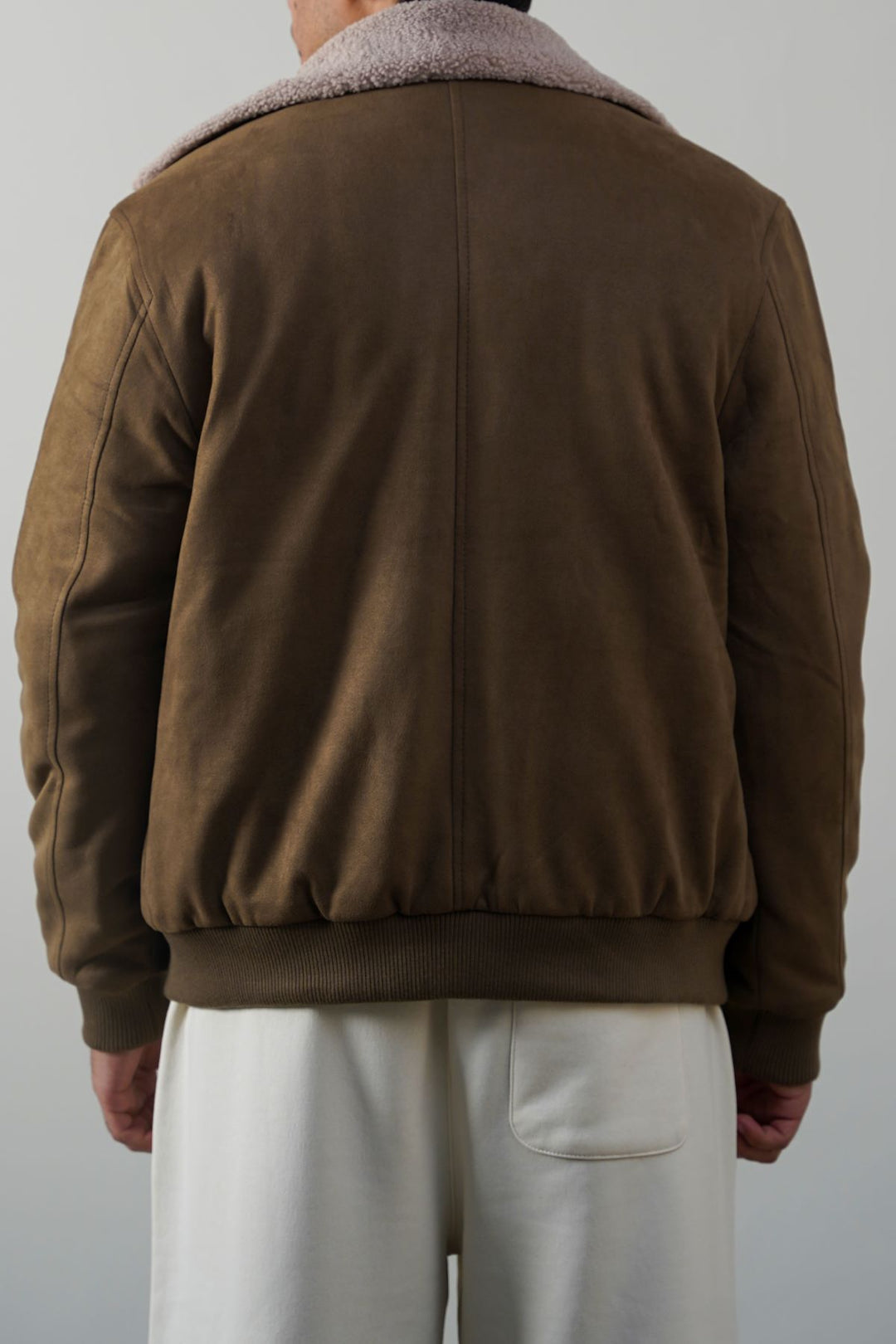 LIGHT OLIVE SUEDE EFFECT SHERPA JACKET