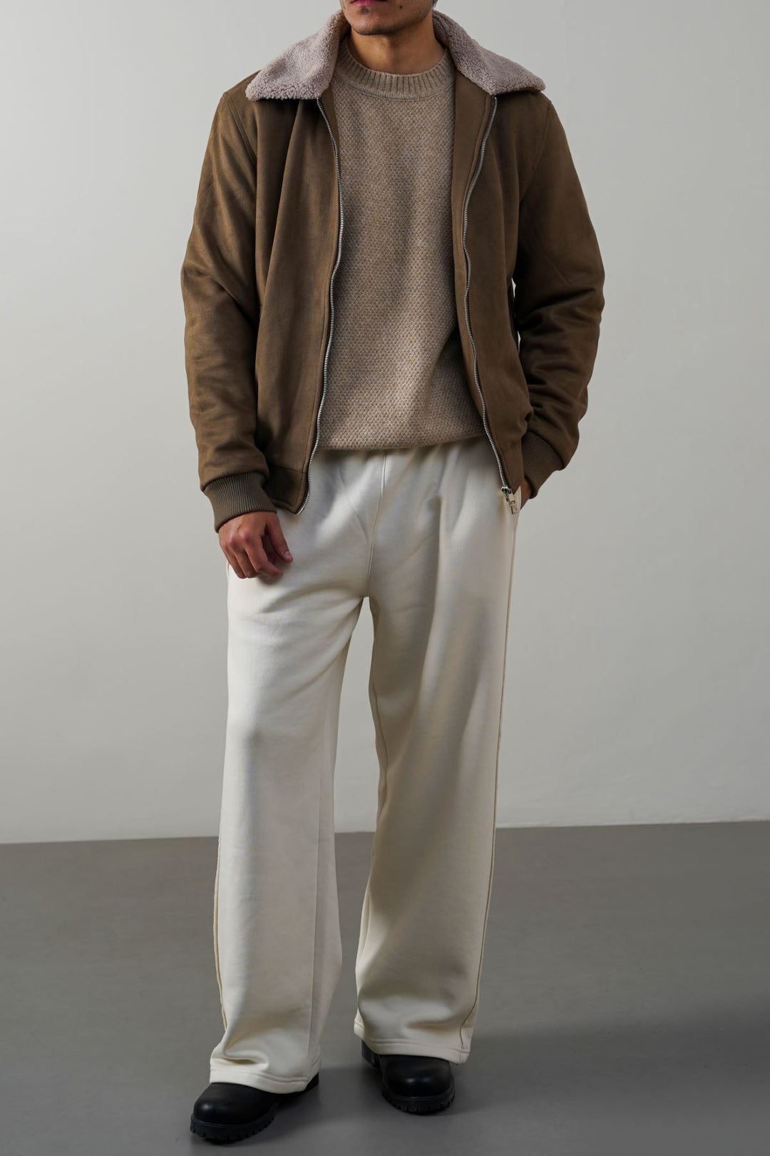 LIGHT OLIVE SUEDE EFFECT SHERPA JACKET