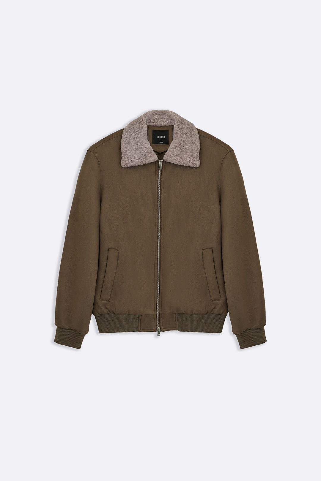 LIGHT OLIVE SUEDE EFFECT SHERPA JACKET
