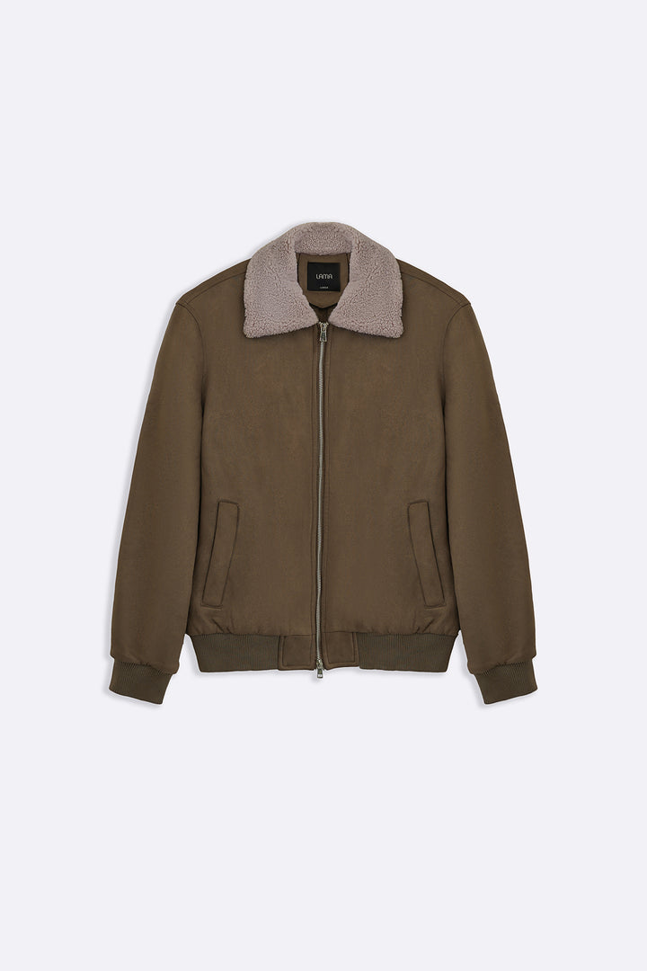 LIGHT OLIVE SUEDE EFFECT SHERPA JACKET