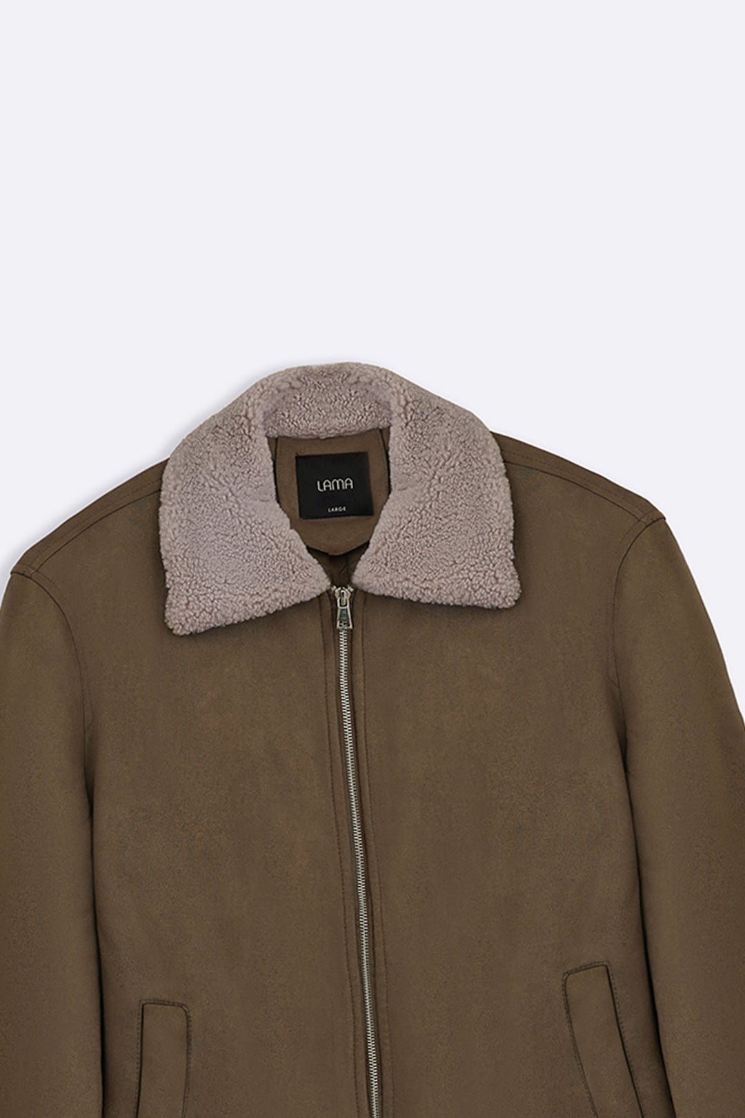 LIGHT OLIVE SUEDE EFFECT SHERPA JACKET