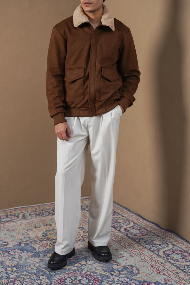 BROWN SUEDE AVIATOR JACKET