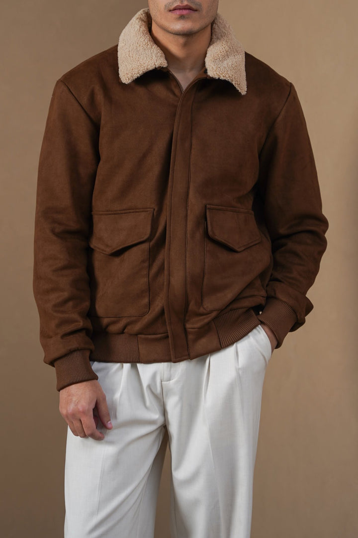 BROWN SUEDE AVIATOR JACKET