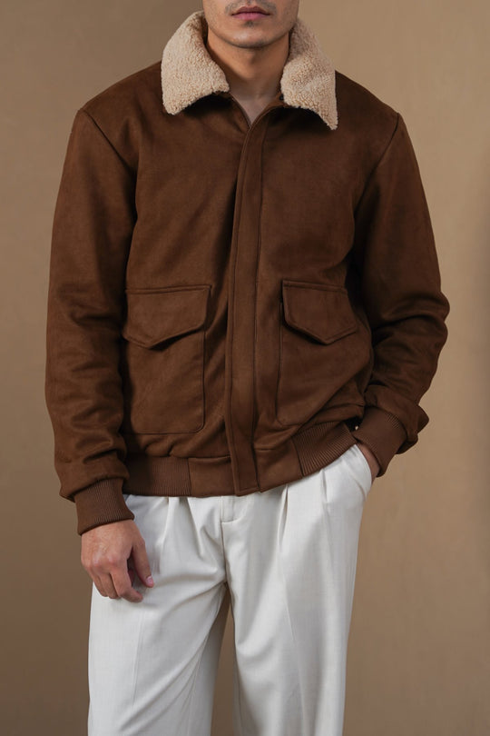 BROWN SUEDE AVIATOR JACKET