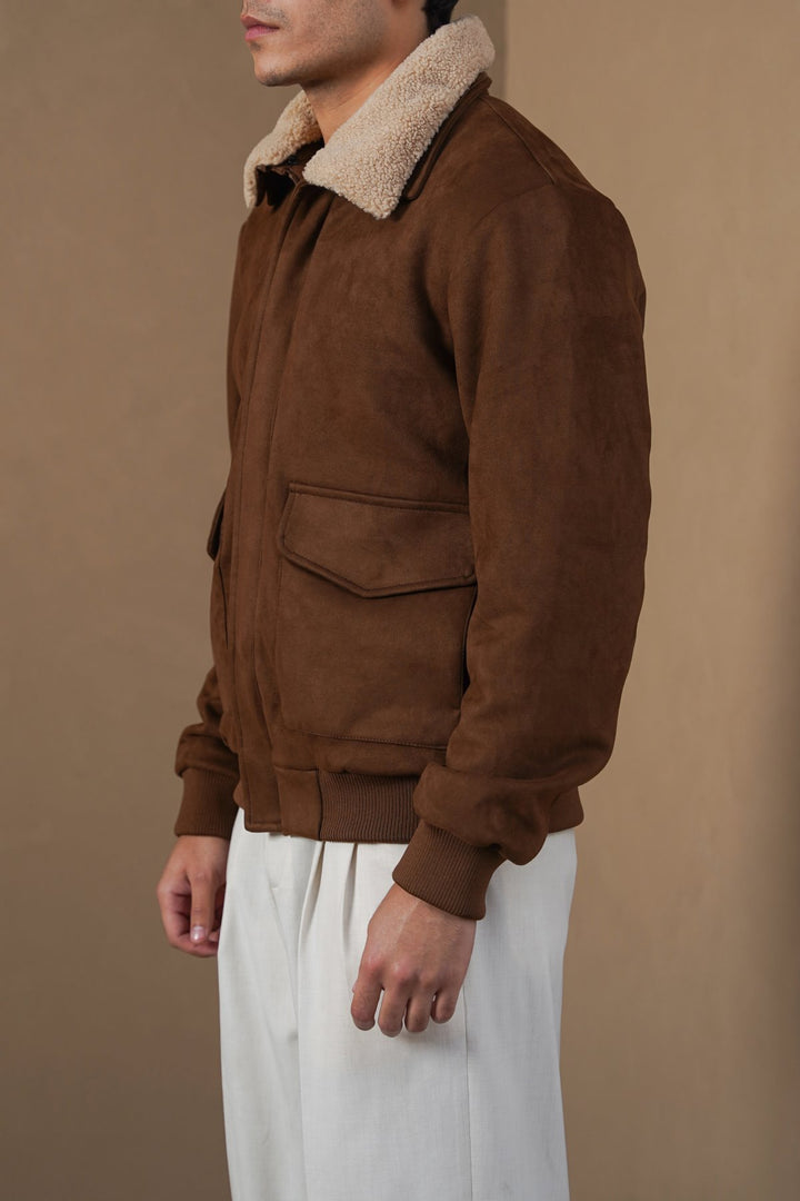 BROWN SUEDE AVIATOR JACKET