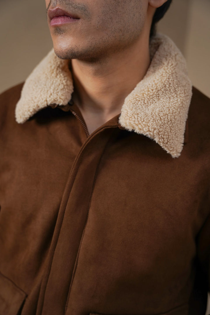 BROWN SUEDE AVIATOR JACKET