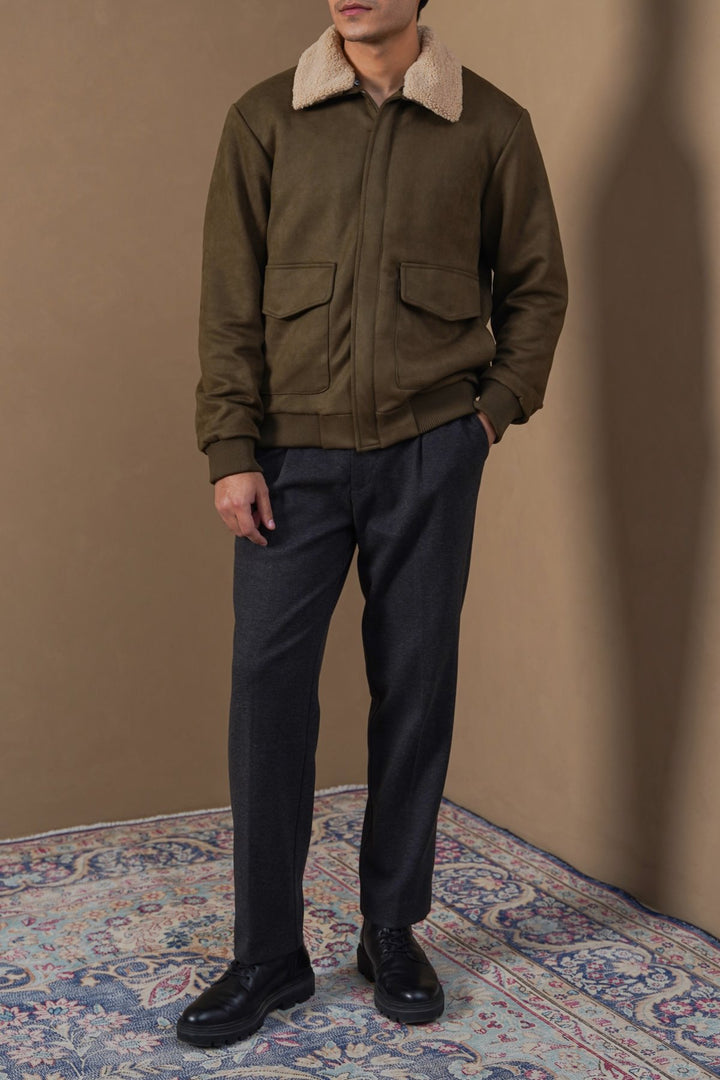 DARK OLIVE SUEDE AVIATOR JACKET