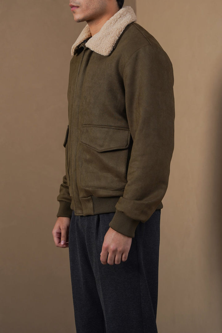 DARK OLIVE SUEDE AVIATOR JACKET