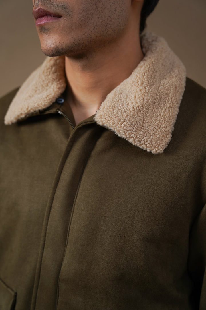 DARK OLIVE SUEDE AVIATOR JACKET
