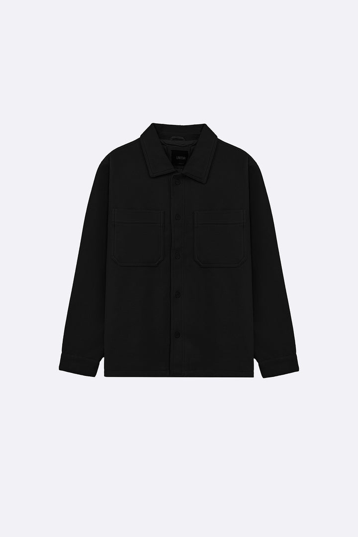 BLACK FAUX WOOL SHACKET
