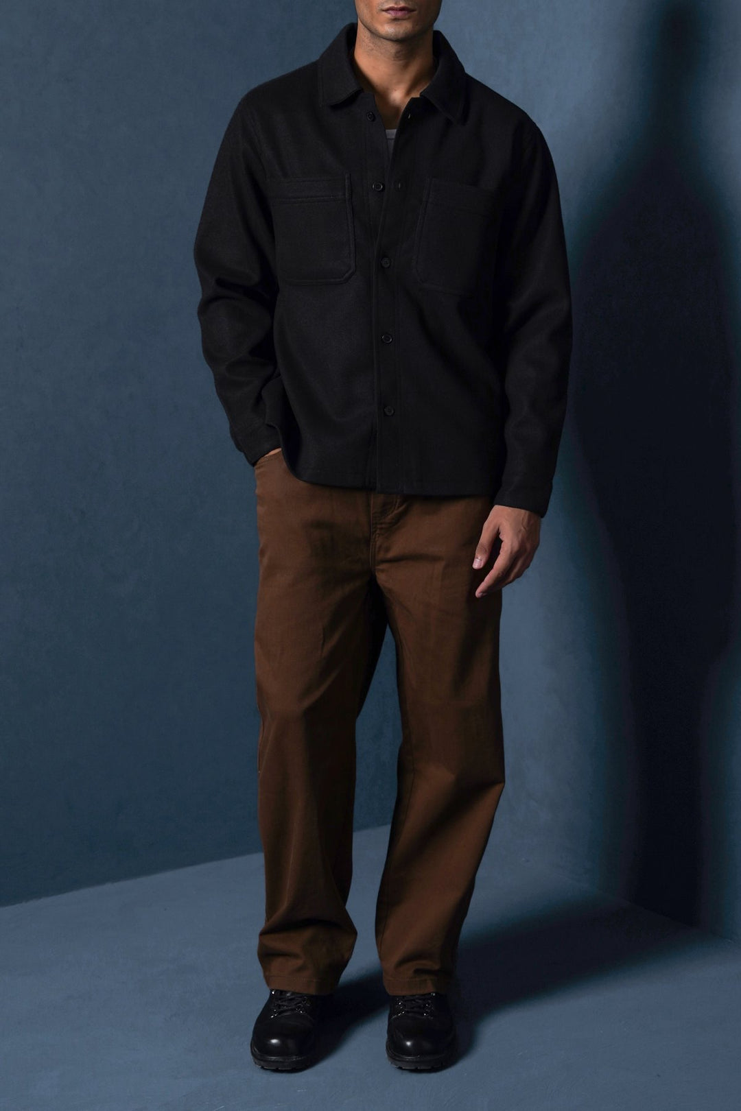 BLACK FAUX WOOL SHACKET