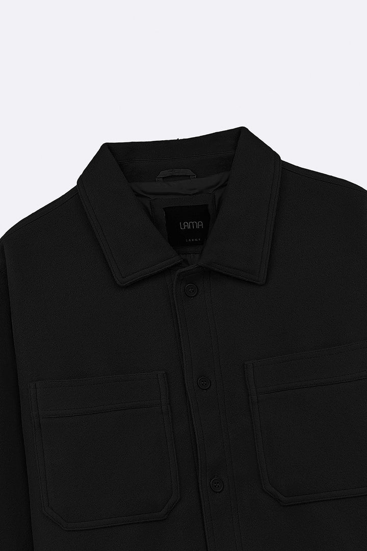 BLACK FAUX WOOL SHACKET