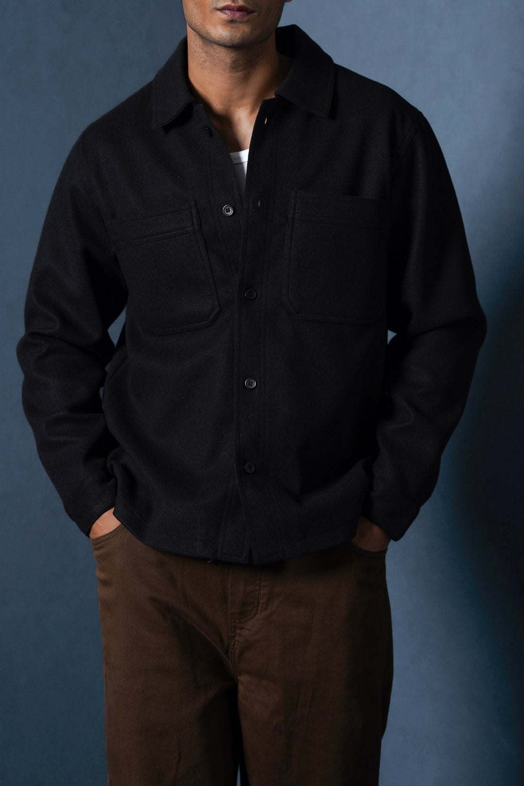 BLACK FAUX WOOL SHACKET