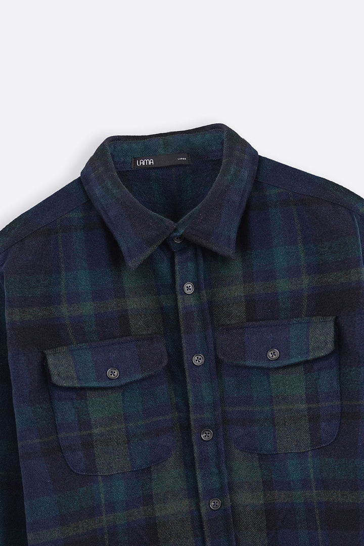 NAVY PLAID FLANNEL SHACKET