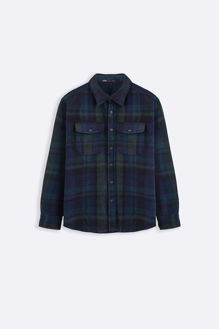 NAVY PLAID FLANNEL SHACKET