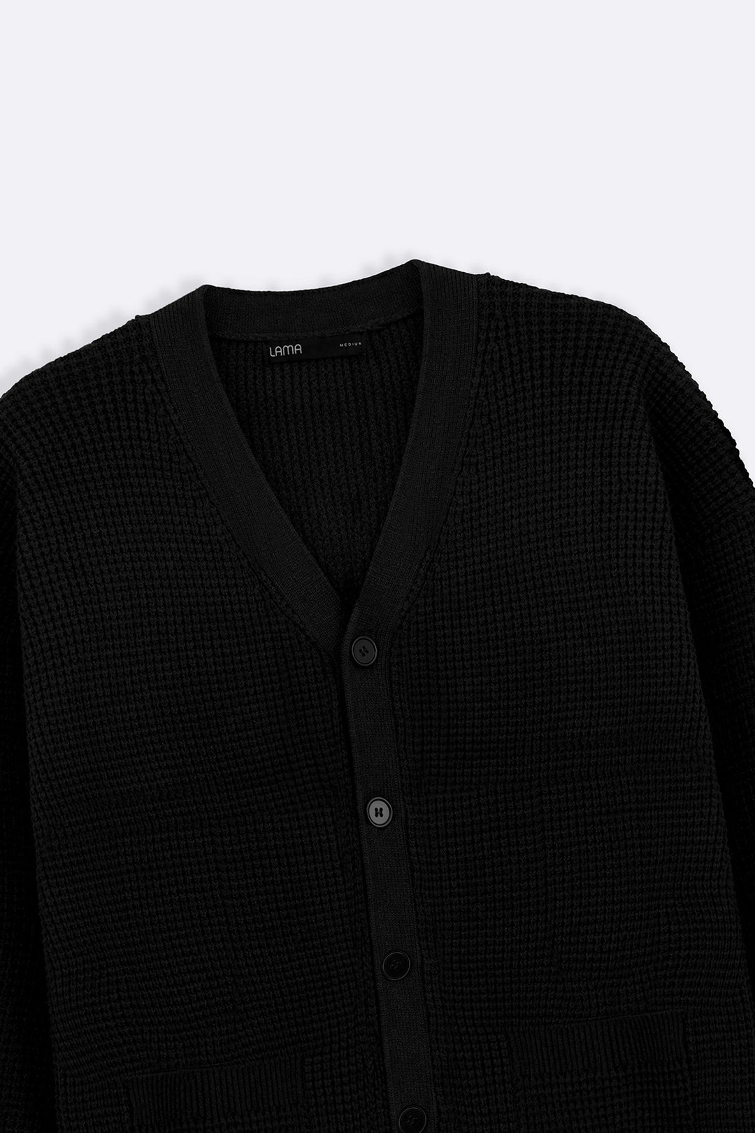 BLACK WAFFLE KNIT CARDIGAN