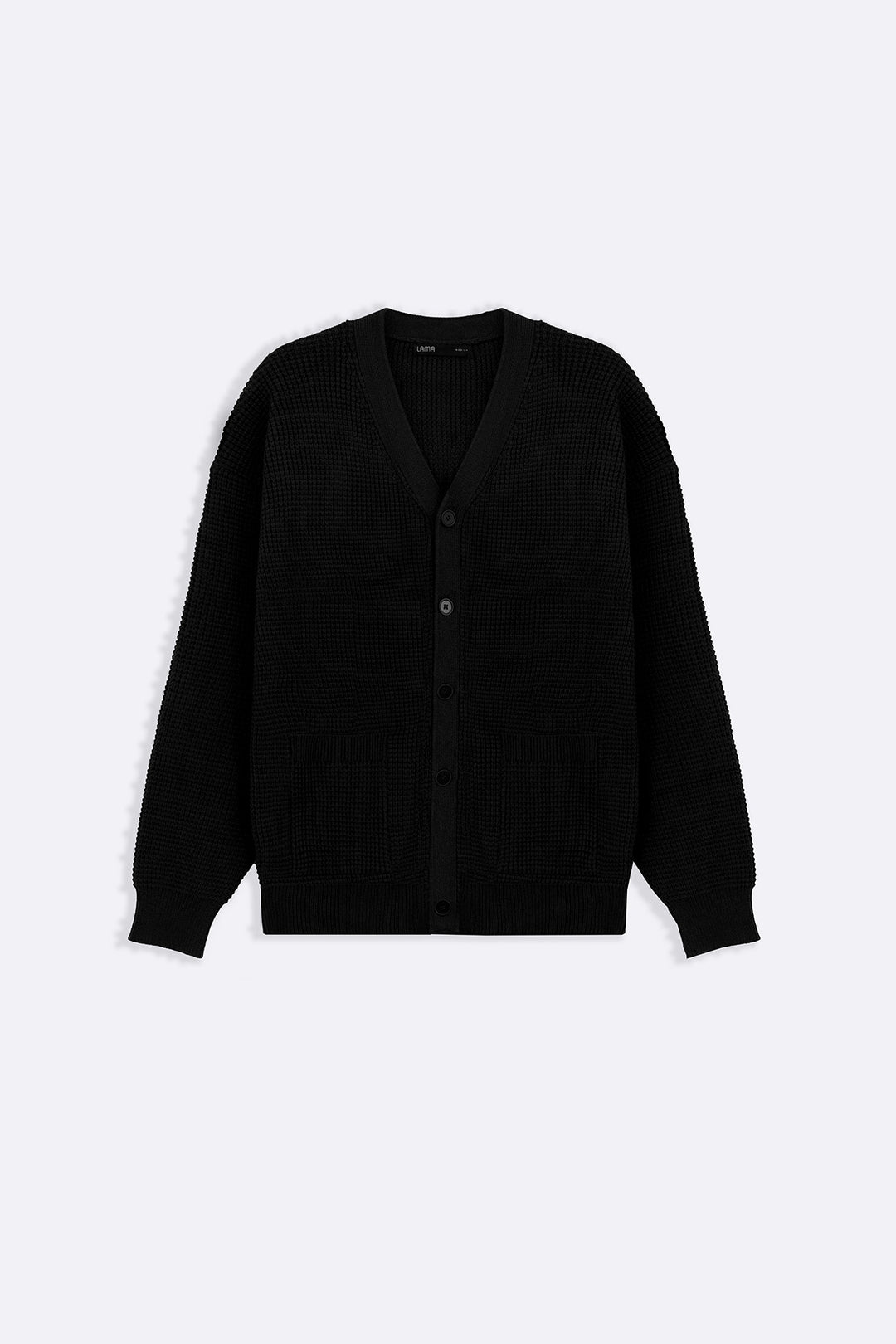 BLACK WAFFLE KNIT CARDIGAN
