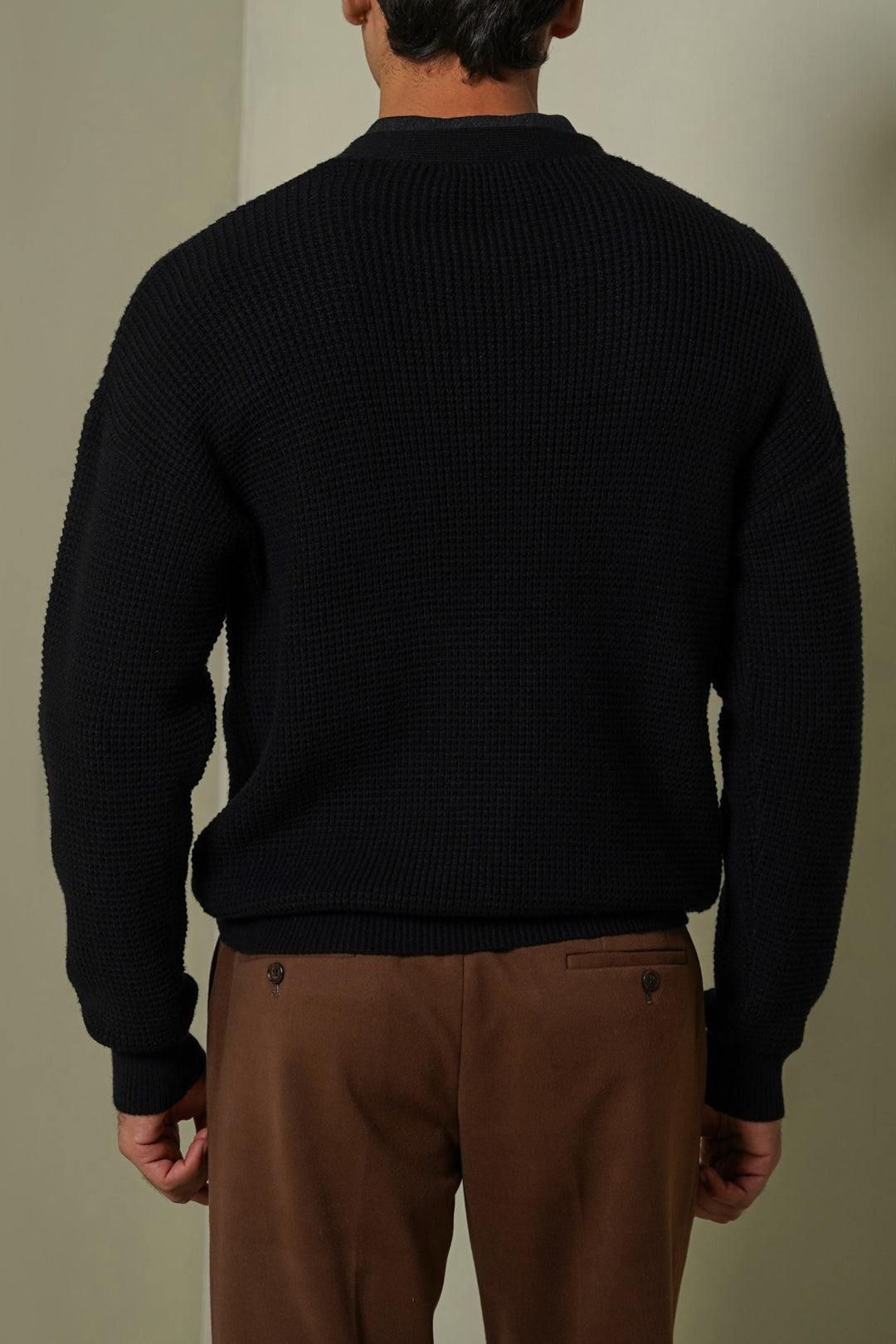 BLACK WAFFLE KNIT CARDIGAN
