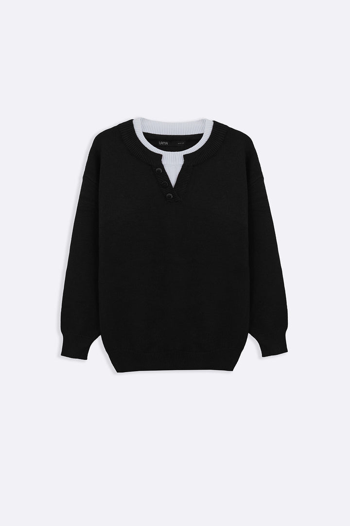 BLACK CAMPUS HENLEY SWEATER