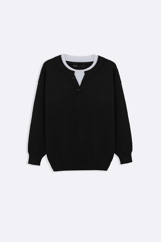 BLACK CAMPUS HENLEY SWEATER