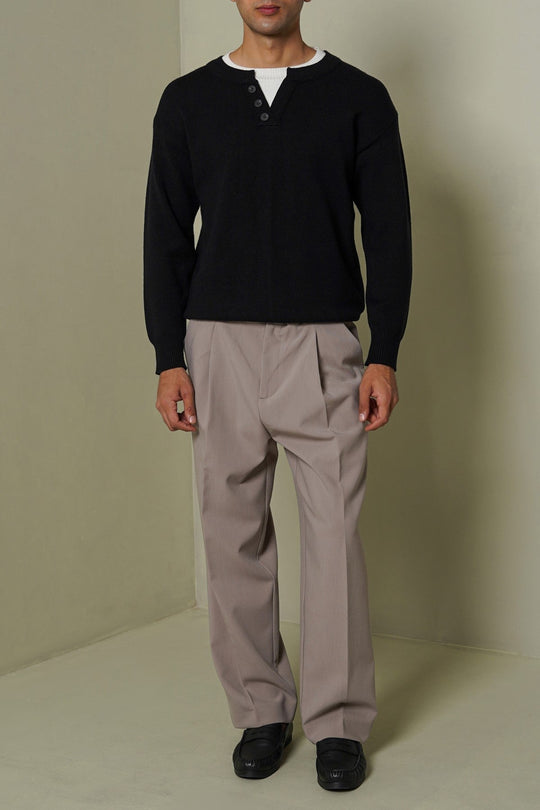 BLACK CAMPUS HENLEY SWEATER